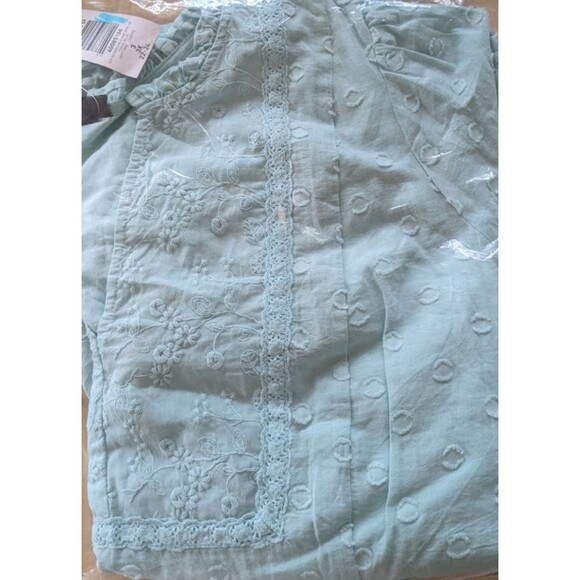 NWT Torrid 3X Canal Blue Clip Dot Mixed Cotton Eyelet Yoke Detail Shirt - Picture 8 of 8